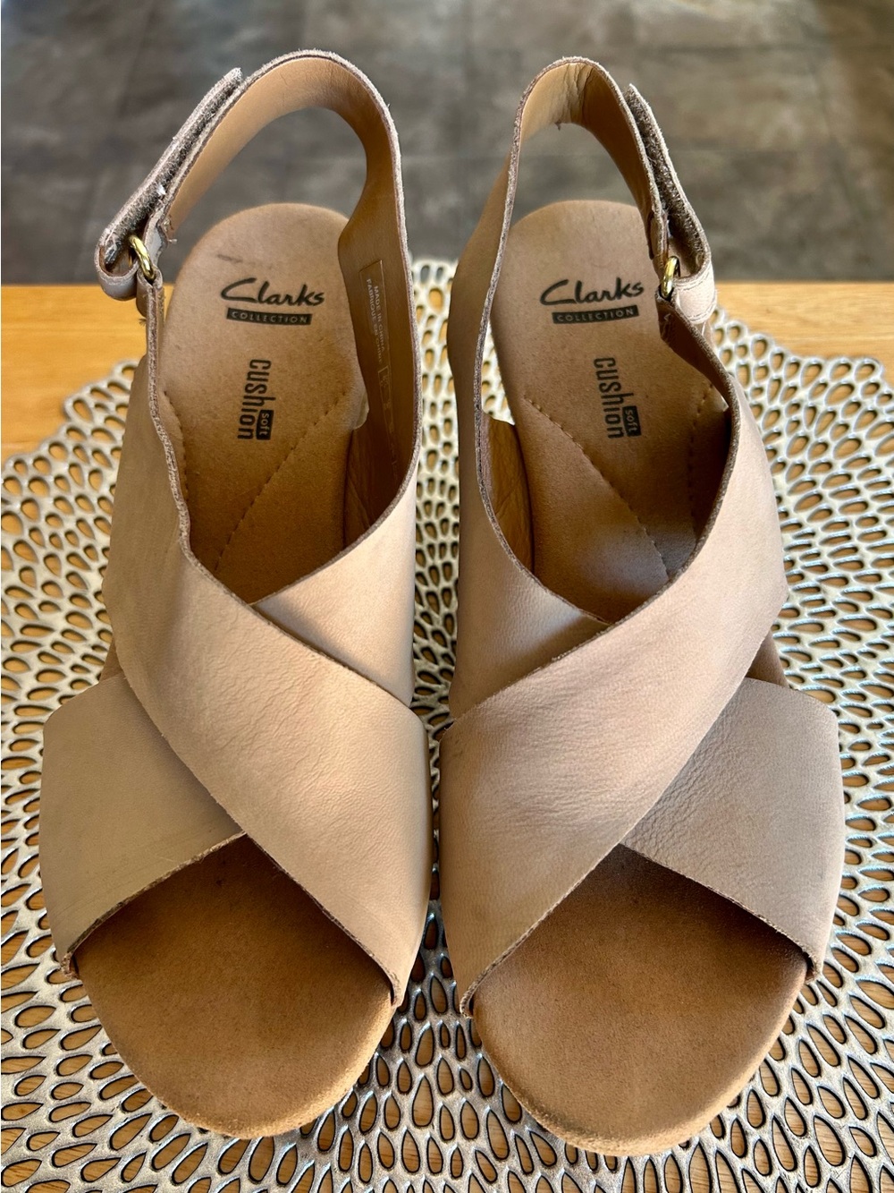 Clarks Annadel Eirwyn Nubuck Wedge Sandals in Sand 
Size 8M